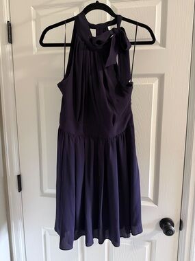 Express Sleeveless Bow Halter Dress in Deep Plum